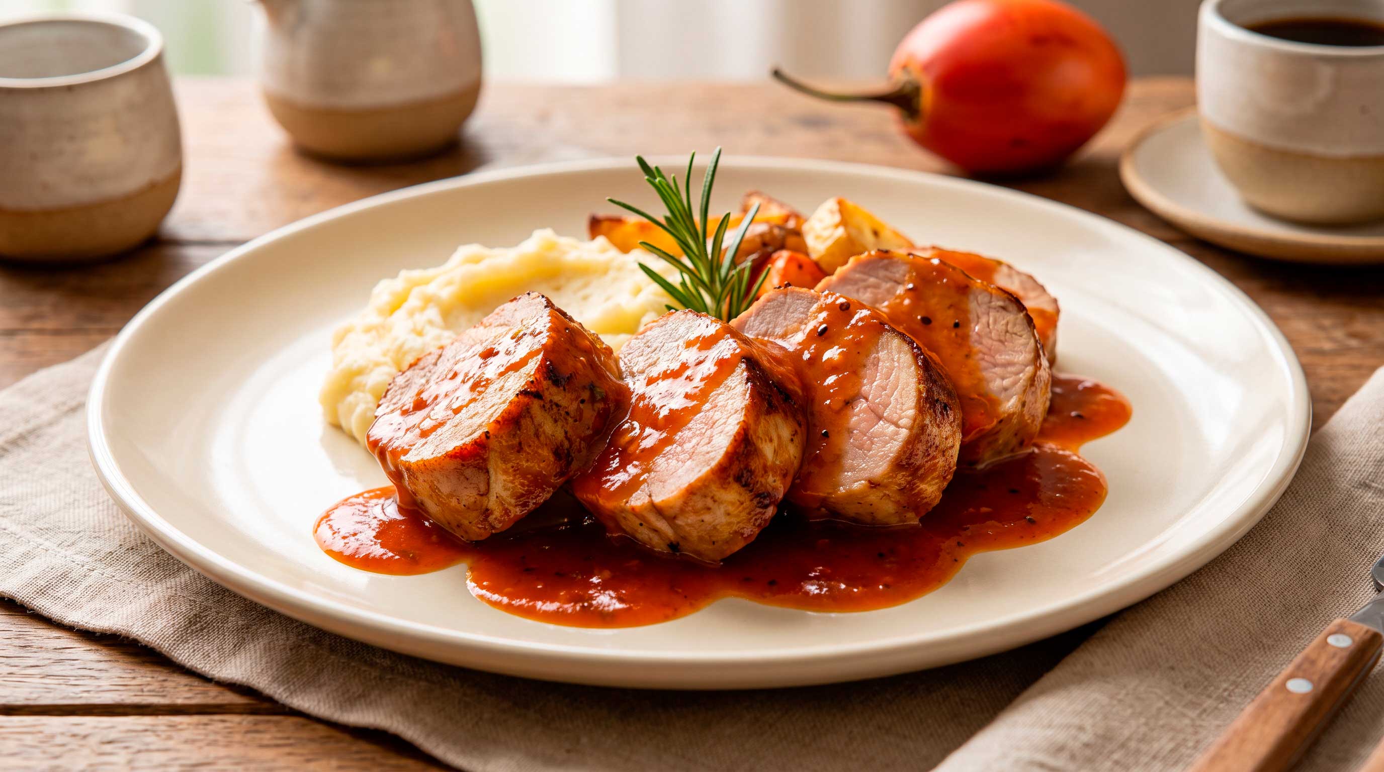 Lomo de cerdo en salsa de tomate de árbol