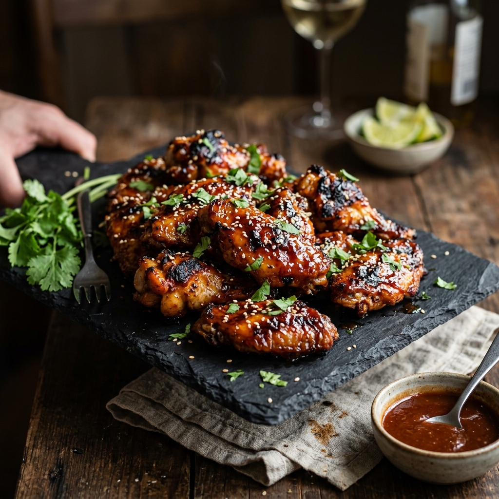 Alitas de pollo glaseadas con salsa barbacoa de guayaba