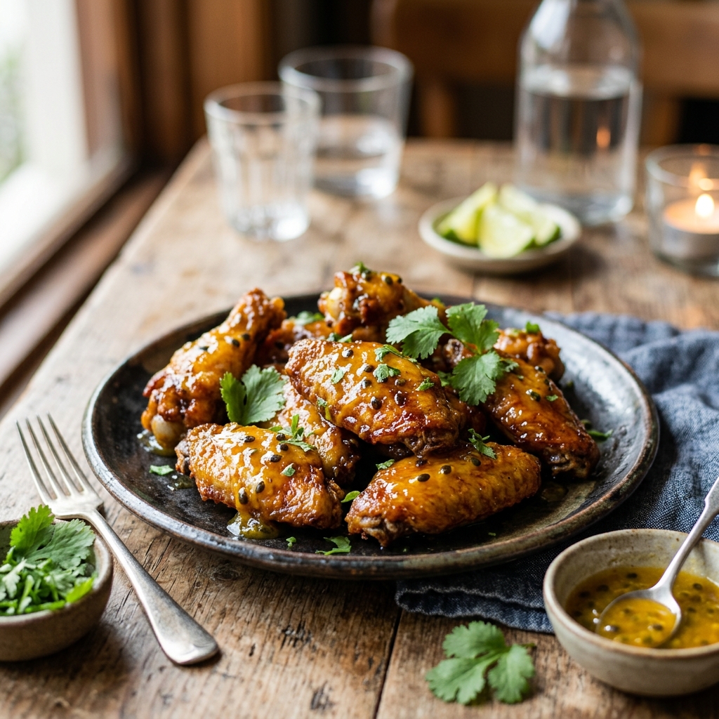 Alitas de pollo en salsa de maracuyá