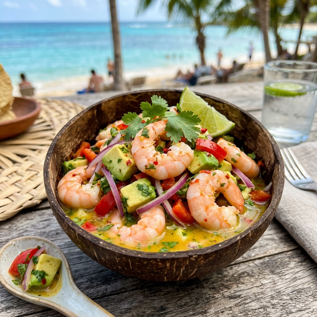 Ceviche tropical de camarones con lulo